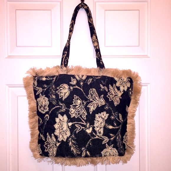 Black & Tan Tapestry Double handle Handbag - Picture 2 of 8